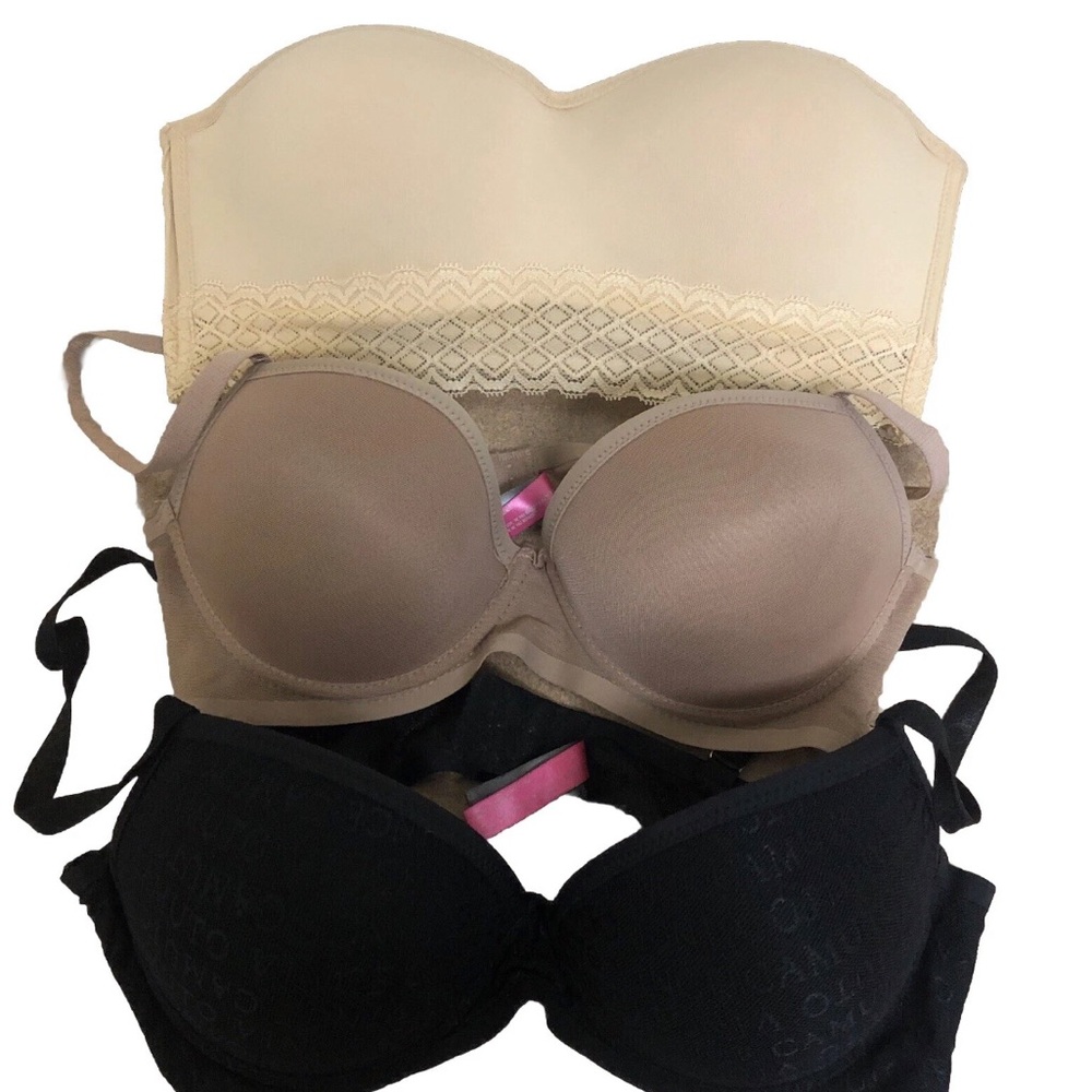 Bundle of 3 Bras:  2 Vince Camuto T-shirt Bras + 1 Strapless 34C